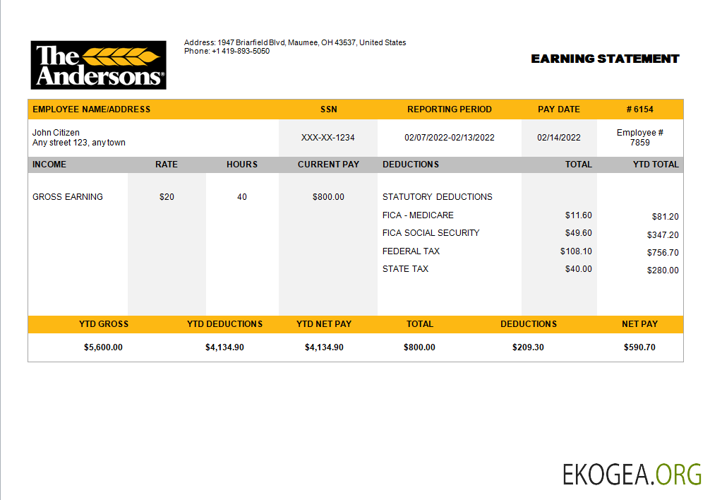 Fiche d'employé d'une entreprise de production alimentaire aux États Unis